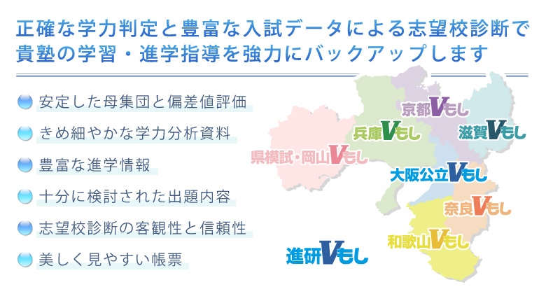 正確な学力測定と豊富な入試データによる志望校診断で貴塾の学習・進学指導を強力にバックアップします。