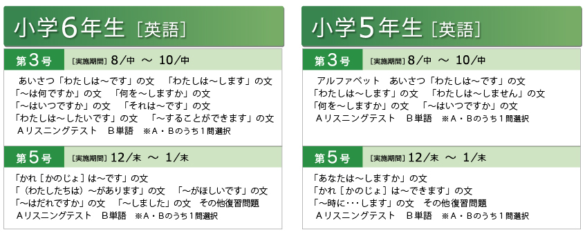 小学6年生（英語）、小学5年生（英語）