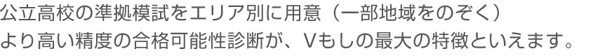 公立高校の準拠模試をエリア別に用意（一部地域をのぞく）より高い精度の合格可能性診断が、Vもしの最大の特徴といえます。